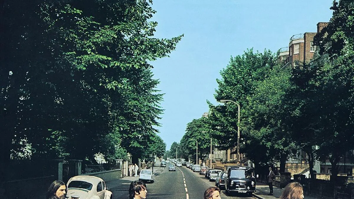 The background of the Abbey Road zebra crossing