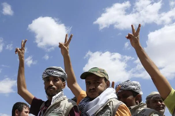 Houthi prisoners released by the rebels upon their arrival in Sana'a, the capital of Yemen, last Saturday