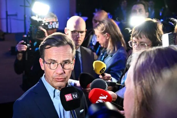 Conservative Ulf Kristersson, speaking to the press in Stockholm on September 14, the day after election Sunday