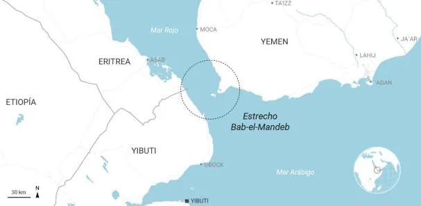 Location of the Bab el-Mandeb strait.