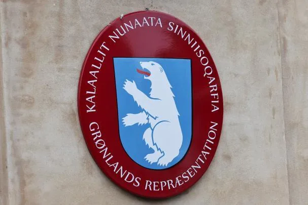 A sign indicates the representation of Greenland at the North Atlantic House in Copenhagen (Denmark)